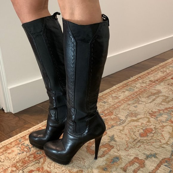 Yves Saint Laurent YSL Black Leather Platform Boots 37 - Picture 5 of 11